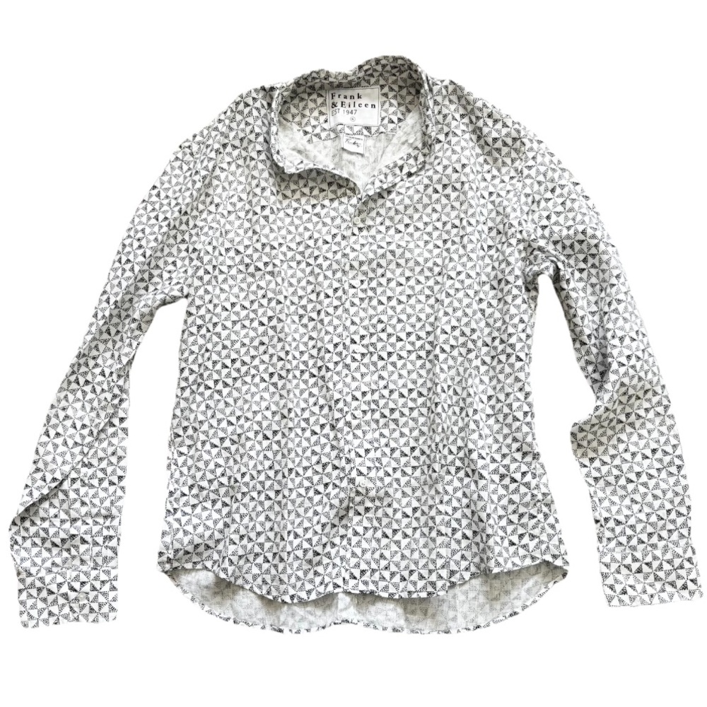 FRANK & EILEEN FINBAR GEOMETRIC PRINT BUTTON DOWN TOP MODERN EFFORTLESS LINEN XL - Picture 8 of 8